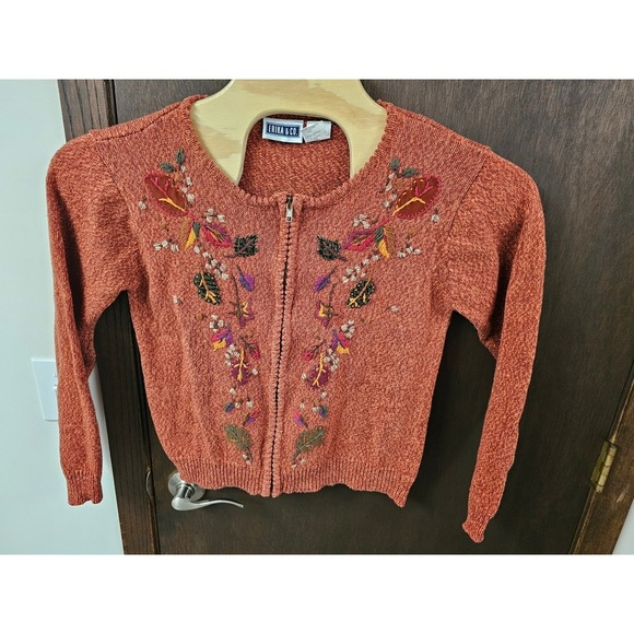 Erika & Co. Sweaters - Erika & Co Womens Rust  Embroidered Full Zip Cardigan Sweater Small Fall cottage